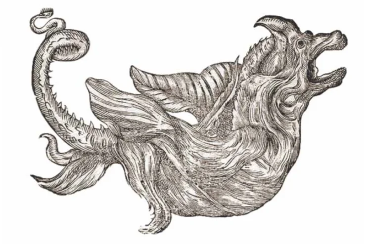 Darstellung eines grimmen Himmels-Leviathans. Kupferstich, um 1620